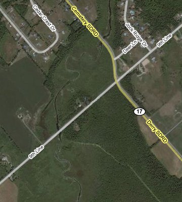 Google Satellite Image of Jock River at 9th Line Beckwith and Cemetery Sideroad