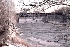 Rideau River and Go Train bridge looking East from Carleton University