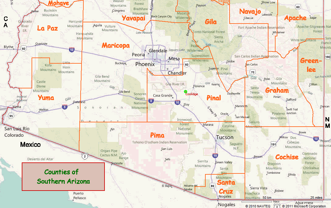Counties of Southern Arizona - Please select a County