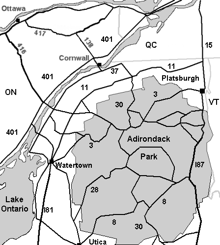 Map of Adirondack Park Area