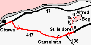 Ottawa to Alfred Bog Map