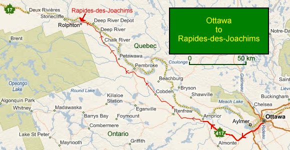 Ottawa to Rapides-des-Joachims Route Map (MS Virtual Earth Maps)