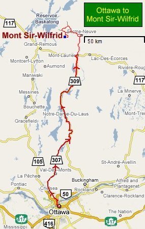 Ottawa to Mont Sir-Wilfred Route Map (Google Maps)