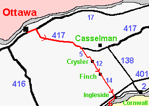 Route Map Ottawa to Upper Canada Migratory Bird Sanctuary Area