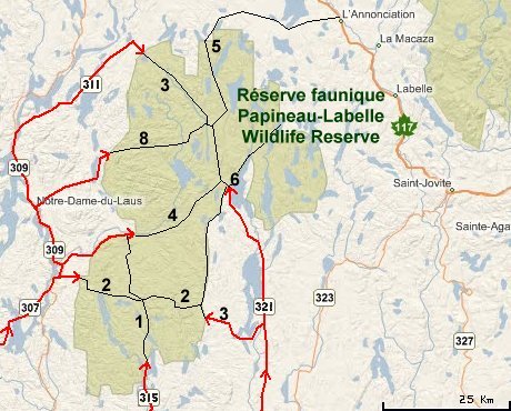 Réserve faunique de Papineau-Labelle Wildlife Reserve Route Map (MS Virtual Earth Maps)