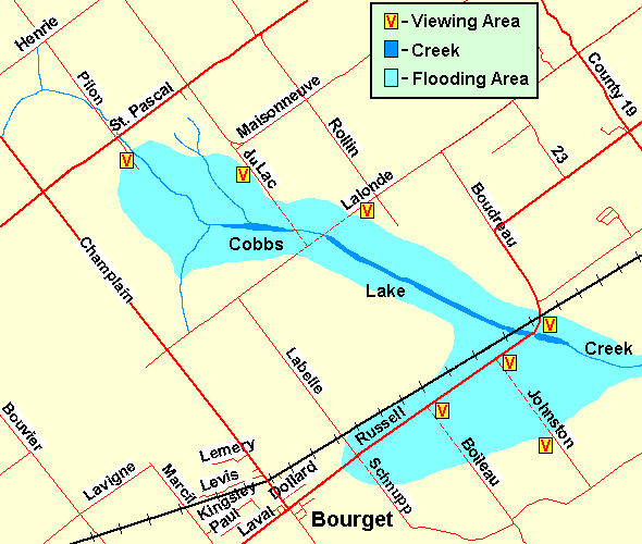 Map of Cobbs Lake Creek at Russell Road (Bourget) area