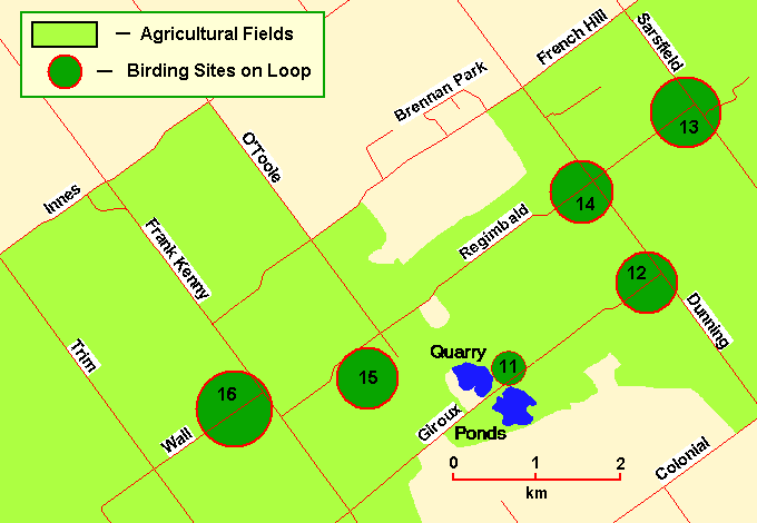 Map of Sarsfield and Regimbald Roads area.