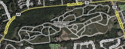 Google Satellite Map of Beechwood Cemetery and John Macoun Marsh