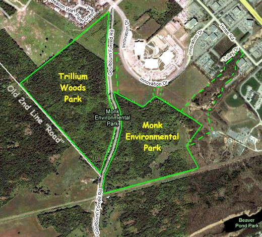 Google Satellite Map of Trillium Woods & Second Line Area