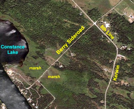 Google Satellite Map of Berry Side Road at Constance Lake Area