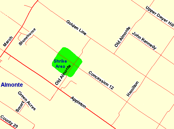 Map of the Old Almonte Road & Ramsey Concession 12 area