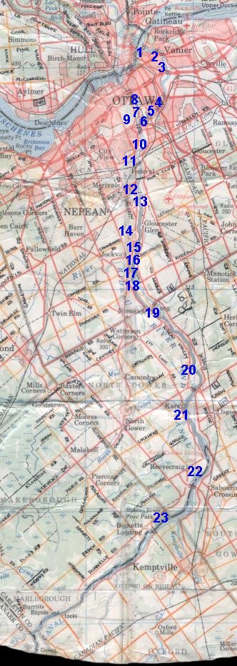 Map of the Rideau River West Side Route - Please select a Site