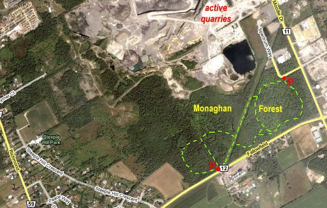 Google Satellite Map of Monaghan Forest Trail Area