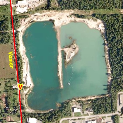 Bing Satellite View of the Chemin Vanier (Road) Quarry