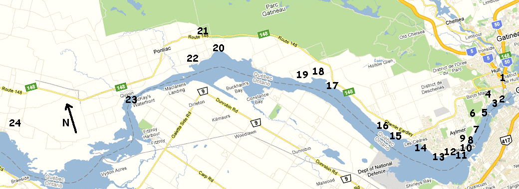 Map of Ottawa River West: Quebec Route - Please Select a Site