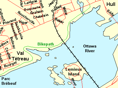 Map of Hull to Val Tétreau Bikepath